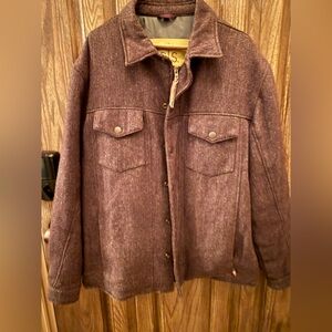 S S Ranchwear Leather Jacket Brown Western Herringbone Snap Front Coat Large